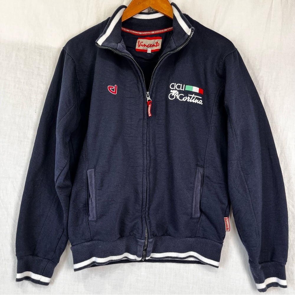Vintage Italian Cycling Jacket Cicli Cortina Mens Small Navy Vincente Full Zip S